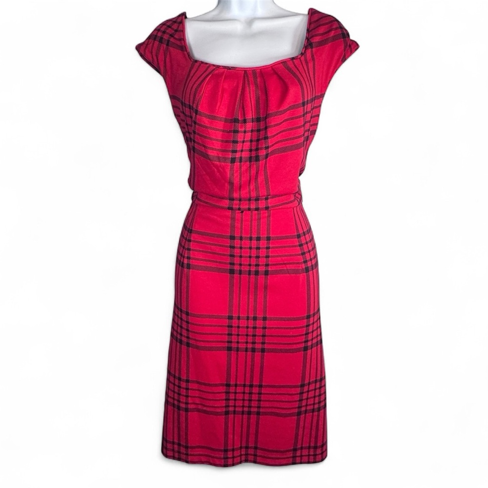 R&K Originals Red Plaid Stretch Dress